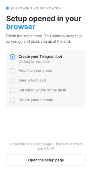 The plugin inside Framer, following the browser through the five steps
